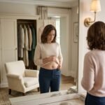 Woman concerned about sudden belly fat gain